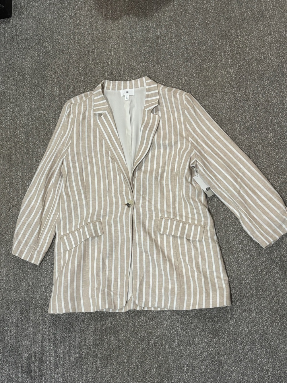 Nordstrom Beige and White Striped Linen-Blend Blazer